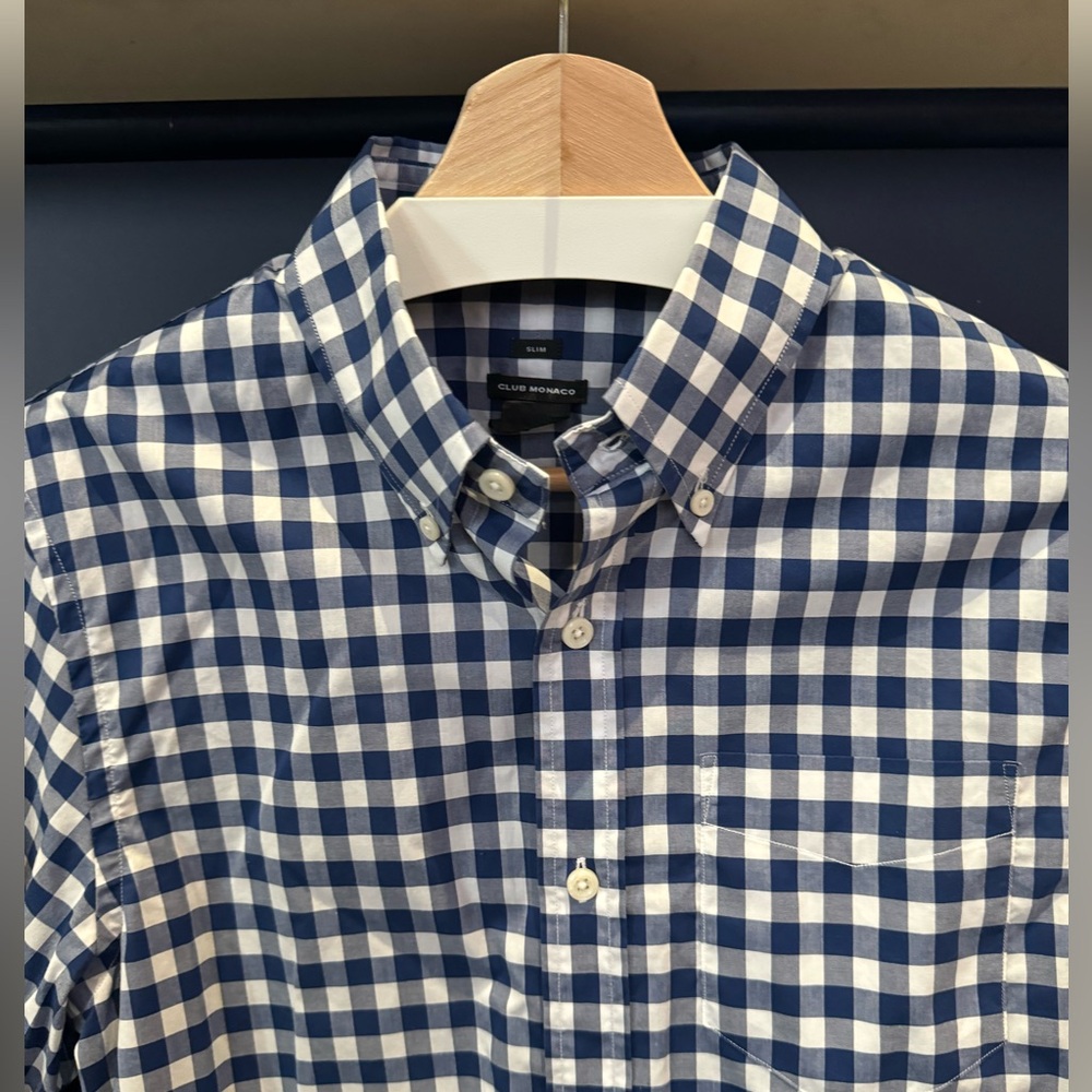 white christmas dresses Club Monaco Slim Fit Blue Long Sleeve Button Down Shirt SZ XL – SYG Naples main image 1